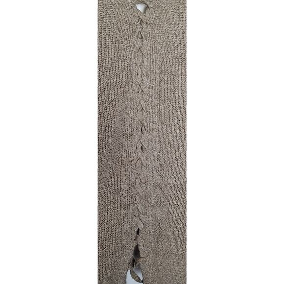 E+M Women Small Beige Oatmeal Open Front Lace up Back Oversized Cardigan Sweater - Picture 8 of 8